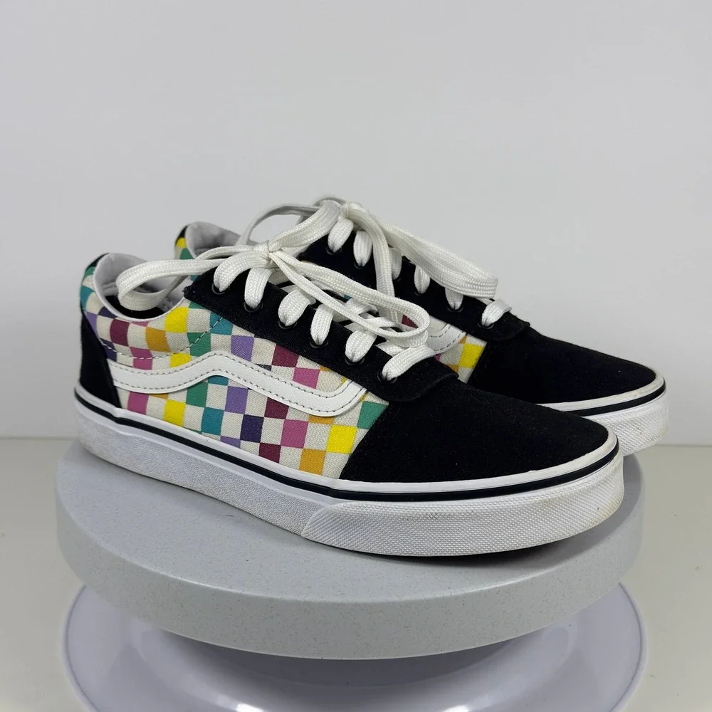 Vans Old Skool Kids Checkerboard Multicolor Black Lace Sneakers US 4.5